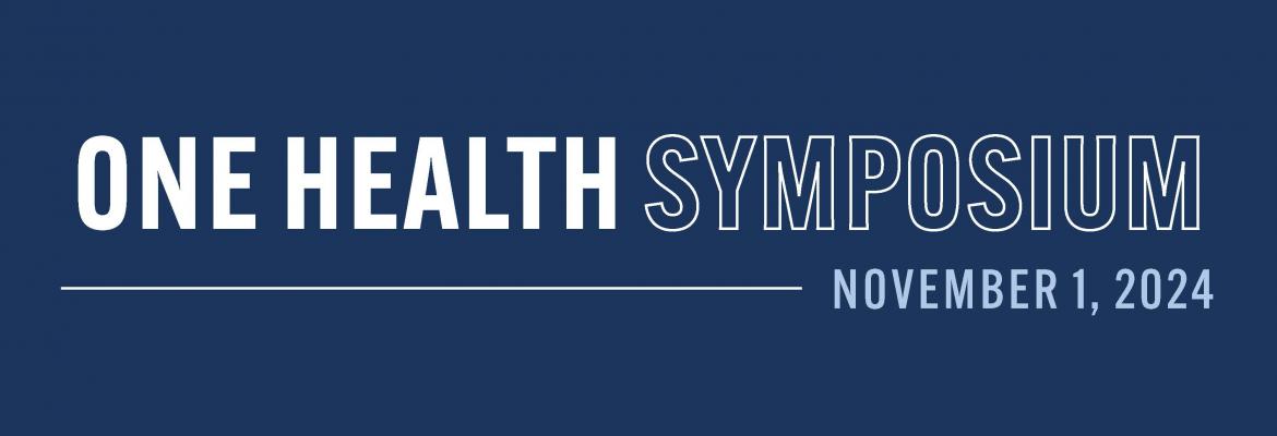 A blue background with the text One Health Symposium